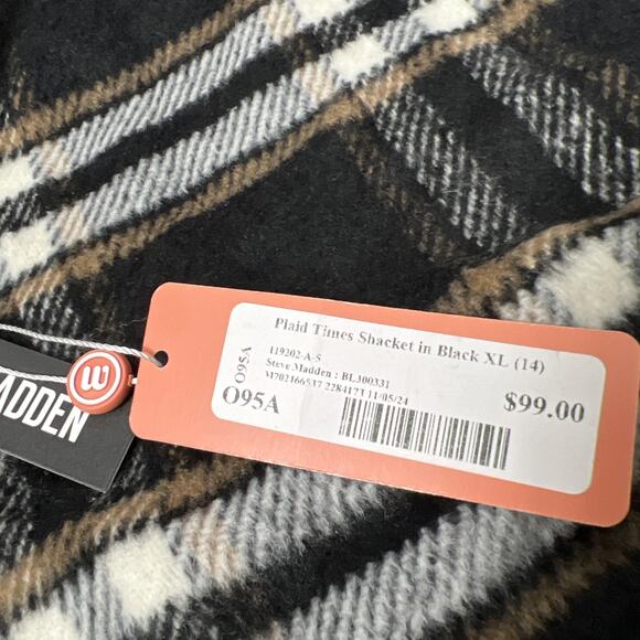 Steve Madden Plaid Times Black Multi Plaid Coat/Shacket Size XL - Picture 7 of 10